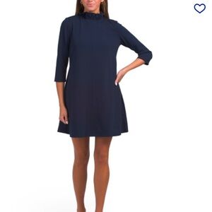 CYNTHIA ROWLEY Navy Ruffle Neck Satin Bow Mini Dress size 16